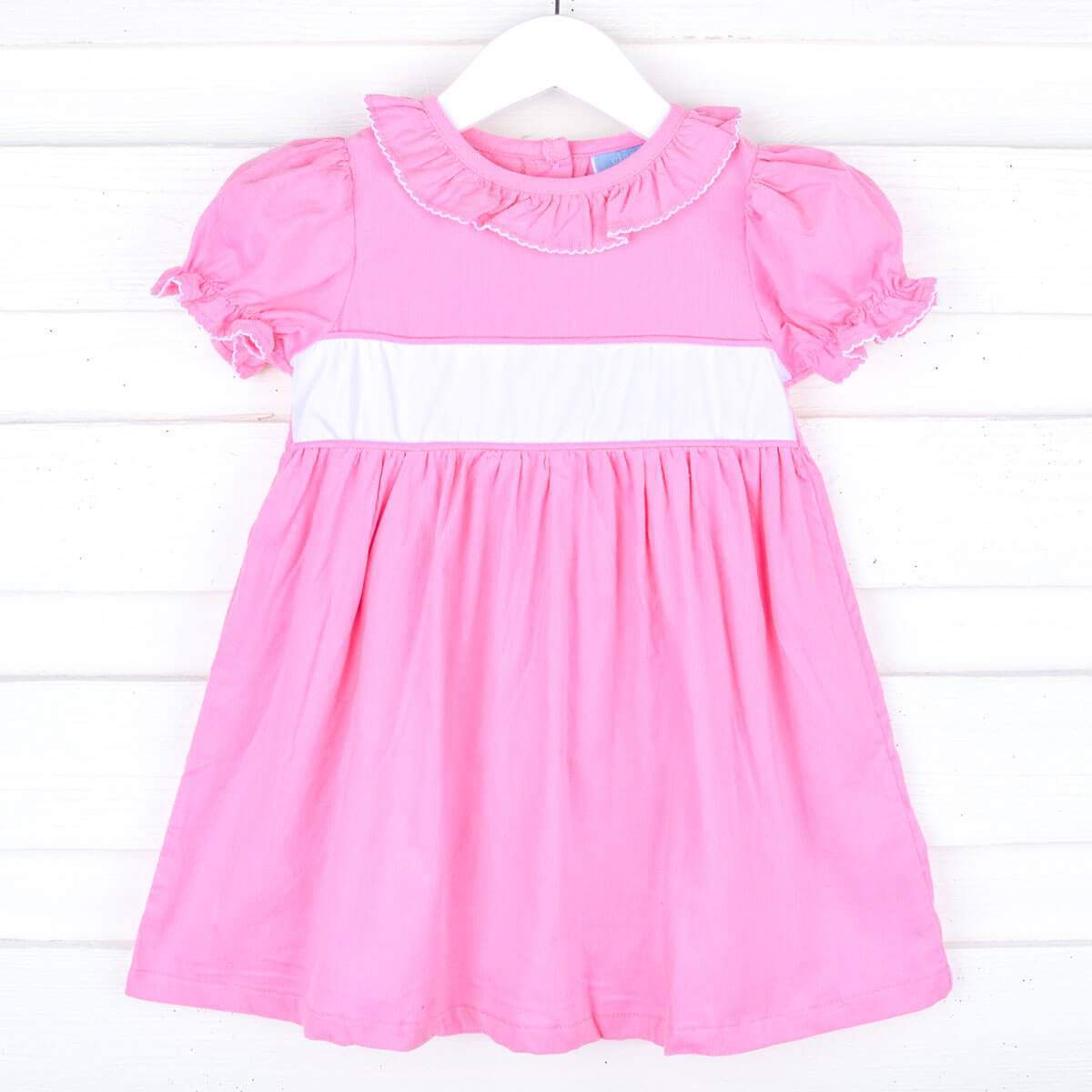 Pink Corduroy Ruffle Collared Dress