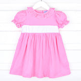 Pink Corduroy Ruffle Collared Dress