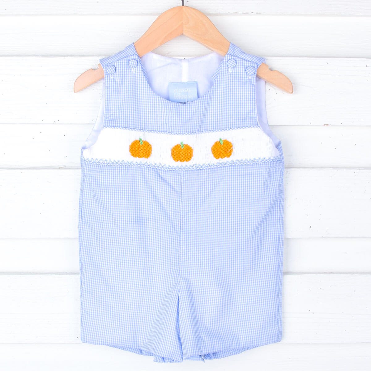 Harvest Pumpkin Smocked Light Blue Jon Jon