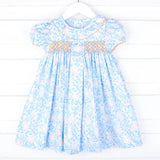 Blue Floral Pumpkin Smocked Beth Dress