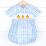 Pumpkin Smocked Blue & Green Plaid Collared Bubble