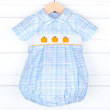 Pumpkin Smocked Blue & Green Plaid Collared Bubble