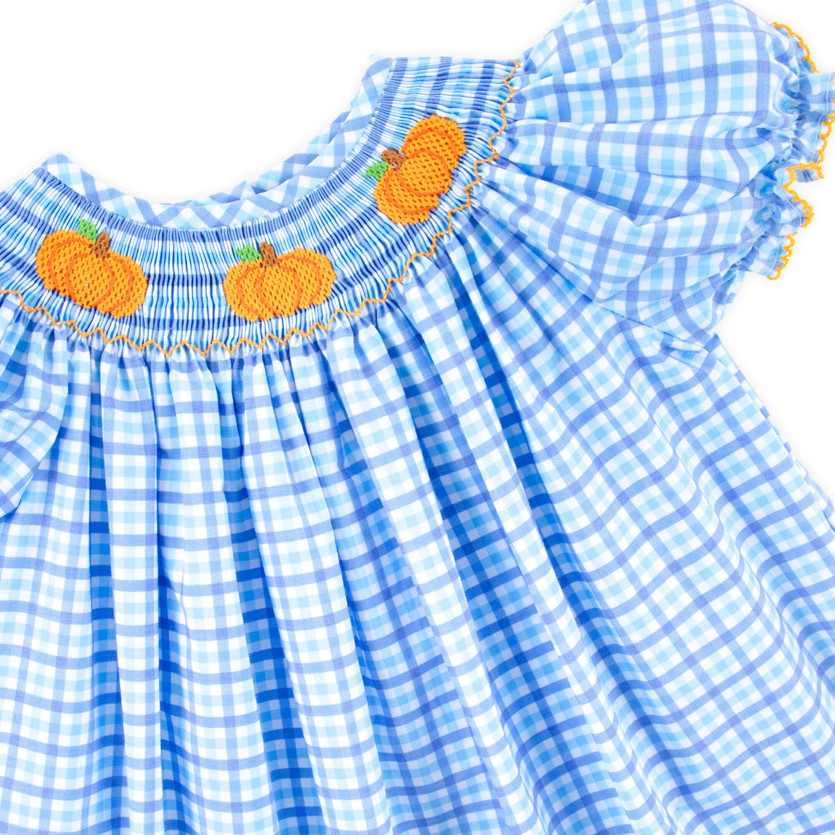 Little Pumpkin Blue Gingham Smocked Bubble