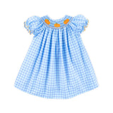 Little Pumpkin Blue Gingham Smocked Bishop Dress