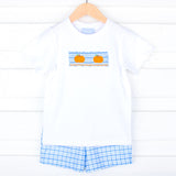 Little Pumpkin Blue Gingham Smocked Short Set