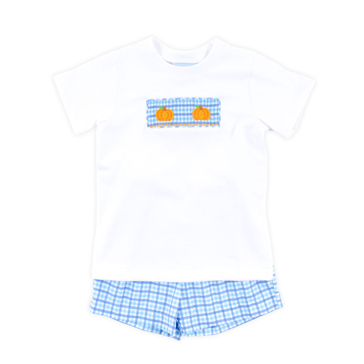 Little Pumpkin Blue Gingham Smocked Short Set