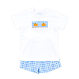 Little Pumpkin Blue Gingham Smocked Short Set