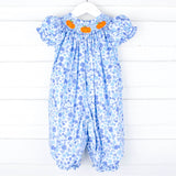Pumpkin Patch Blue Floral Smocked Long Bubble