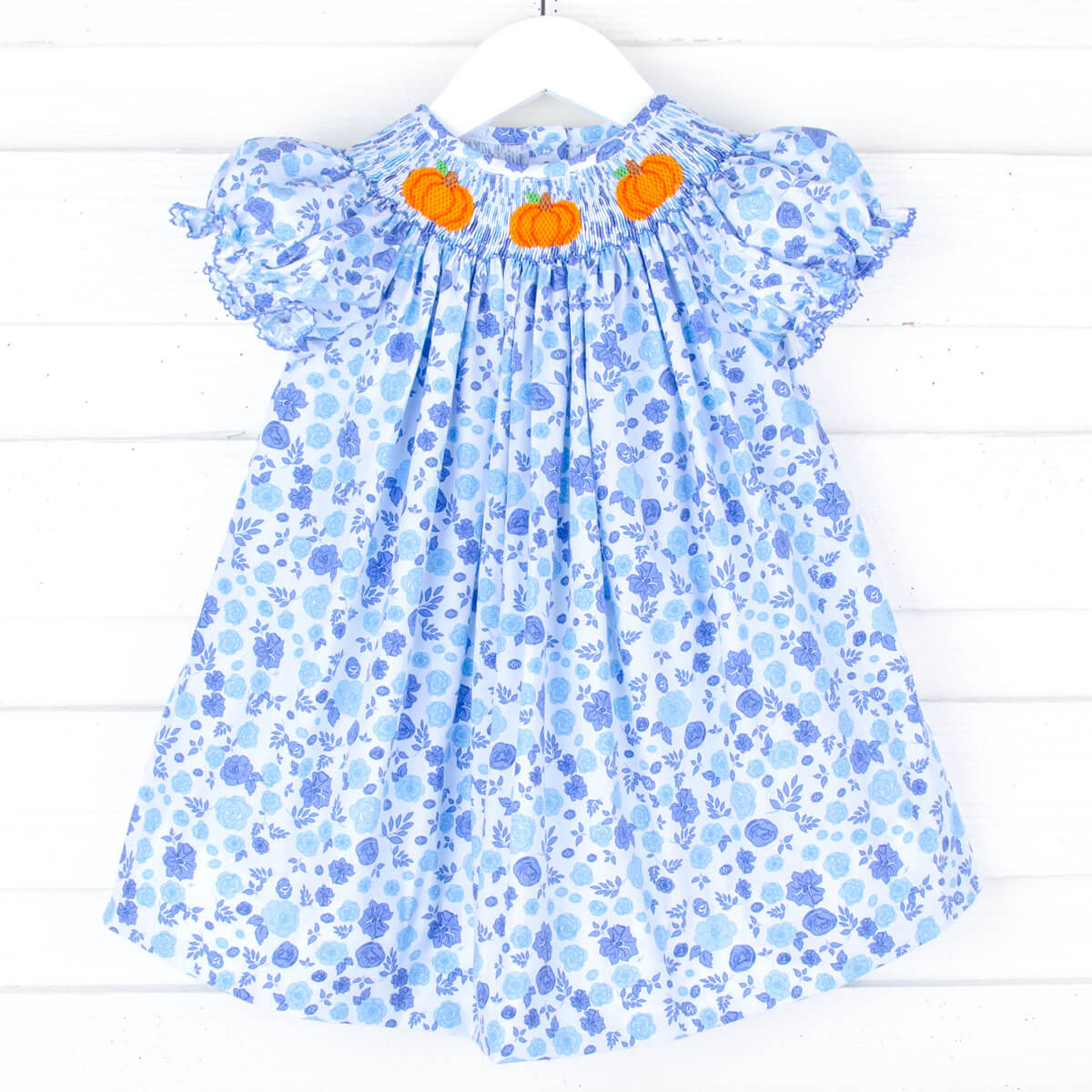 Pumpkin Patch Blue Floral Smocked Bishop Dress