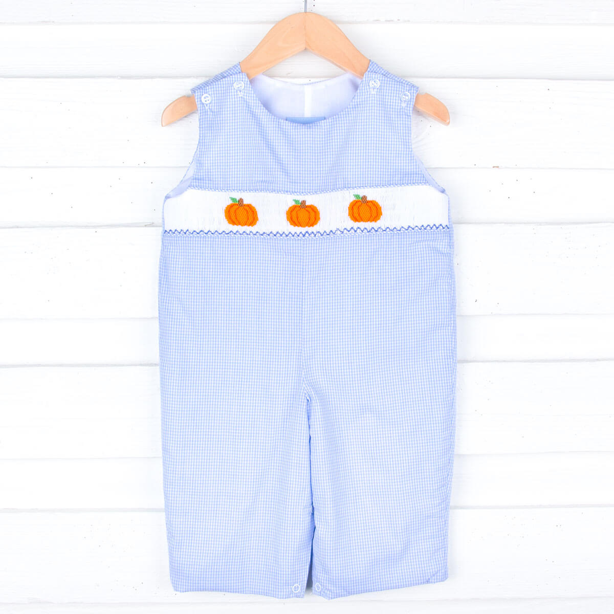 Pumpkin Patch Blue Gingham Smocked Longall