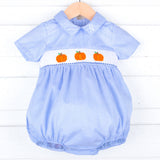 Pumpkin Patch Blue Gingham Smocked Collared Bubble