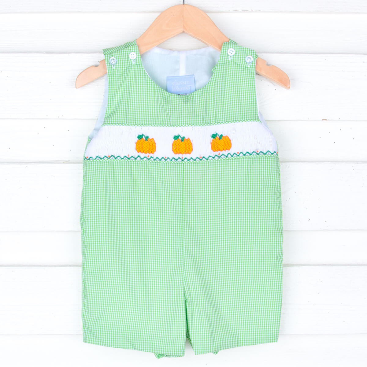 Perfect Pumpkin Green Gingham Smocked Jon Jon