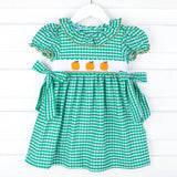 Green Check Pumpkin Smocked Beverly Dress