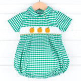 Green Check Pumpkin Smocked Collared Bubble