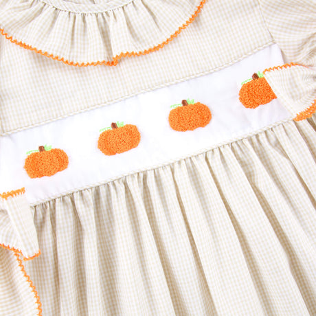 Pumpkin French Knot Tan Gingham Beverly Bloomer Set