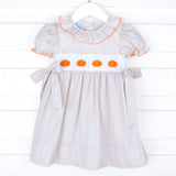 Pumpkin French Knot Tan Gingham Beverly Dress