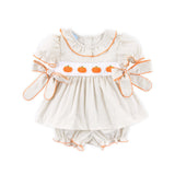 Pumpkin French Knot Tan Gingham Beverly Bloomer Set