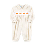 Pumpkin French Knot Tan Gingham Romper