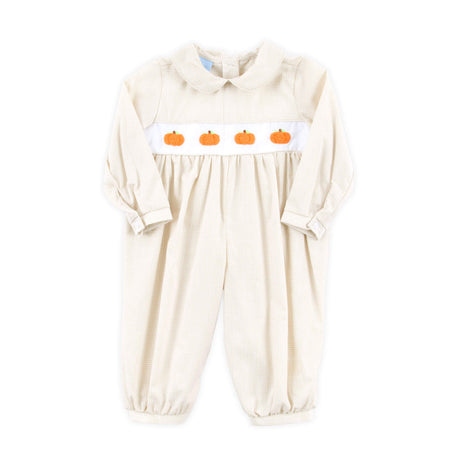Pumpkin French Knot Tan Gingham Romper
