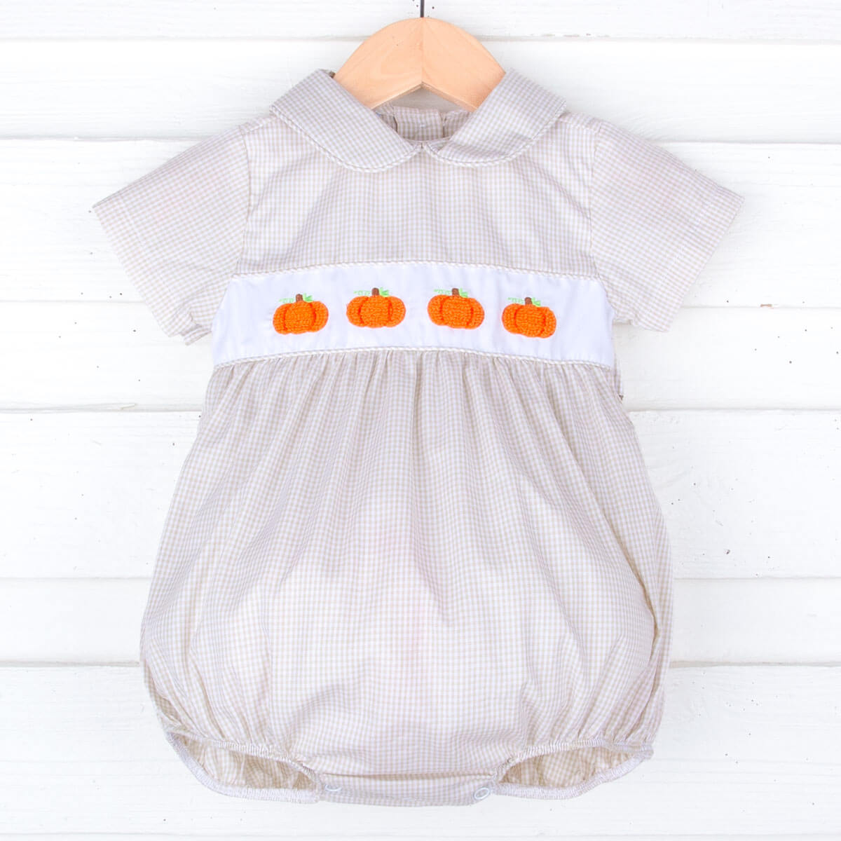 Pumpkin French Knot Tan Gingham Collared Bubble