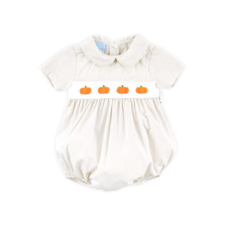 Pumpkin French Knot Tan Gingham Collared Bubble