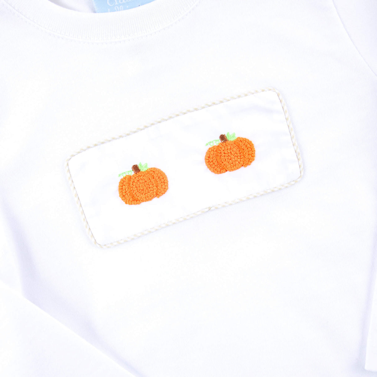 Pumpkin French Knot White Long Sleeve Shirt