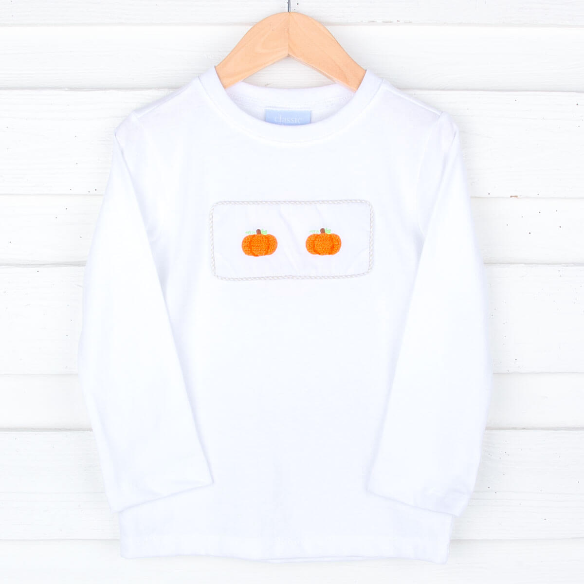 Pumpkin French Knot White Long Sleeve Shirt