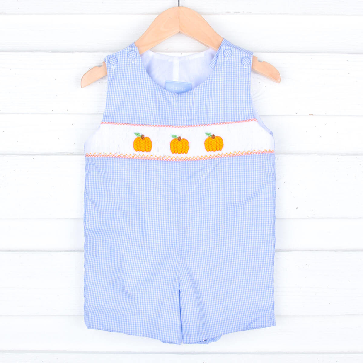 Delightful Pumpkin Light Blue Gingham Smocked Jon Jon