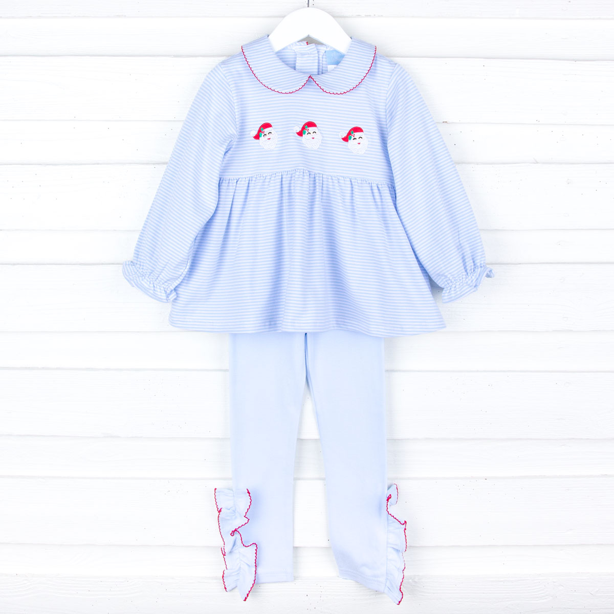 Happy Santa Light Blue Stripe Riley Legging Set