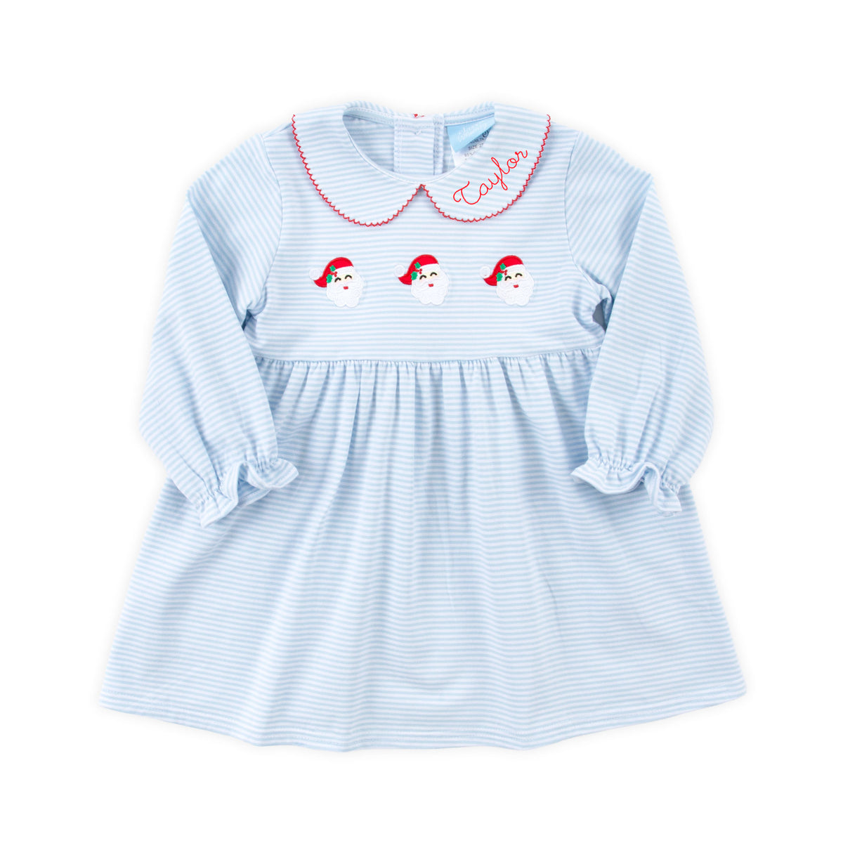 Happy Santa Light Blue Stripe Riley Dress