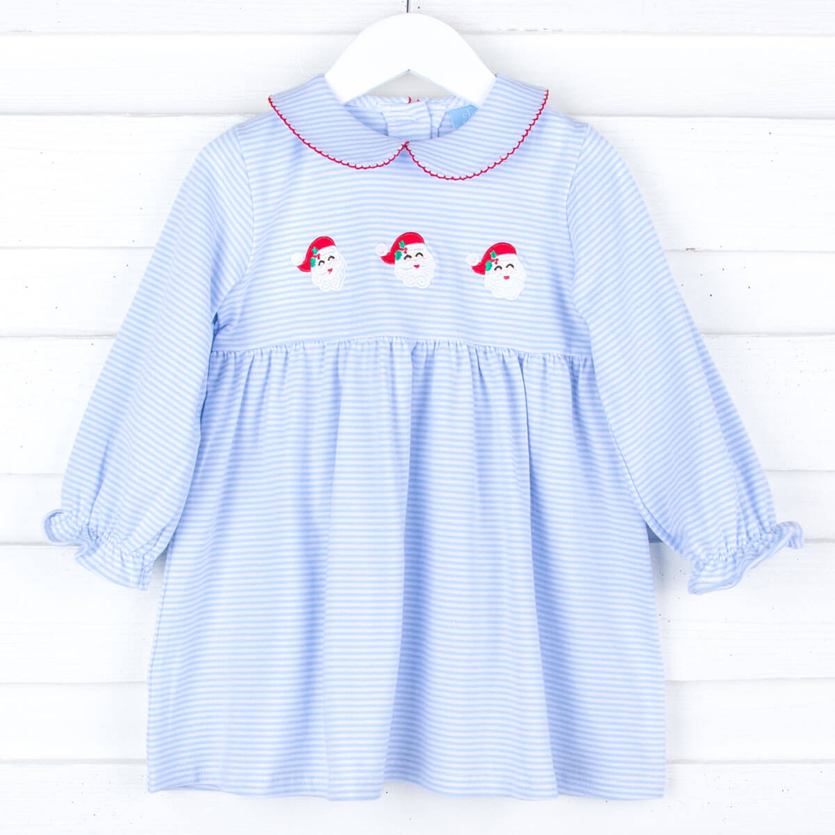 Happy Santa Light Blue Stripe Riley Dress