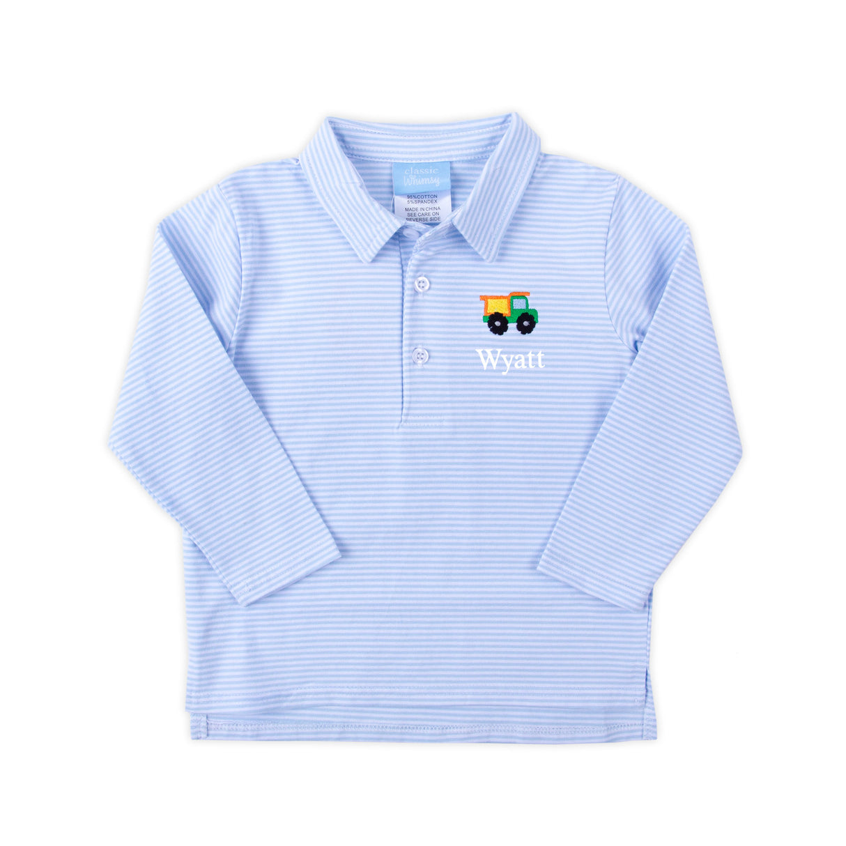 Truck Light Blue Stripe Long Sleeve Polo Shirt