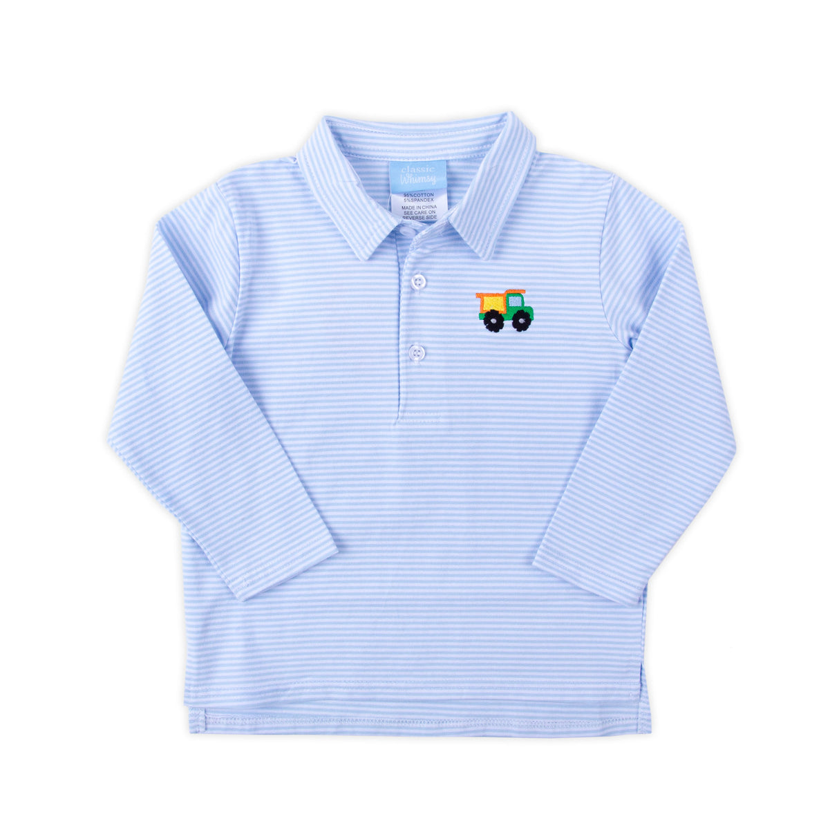 Truck Light Blue Stripe Long Sleeve Polo Shirt