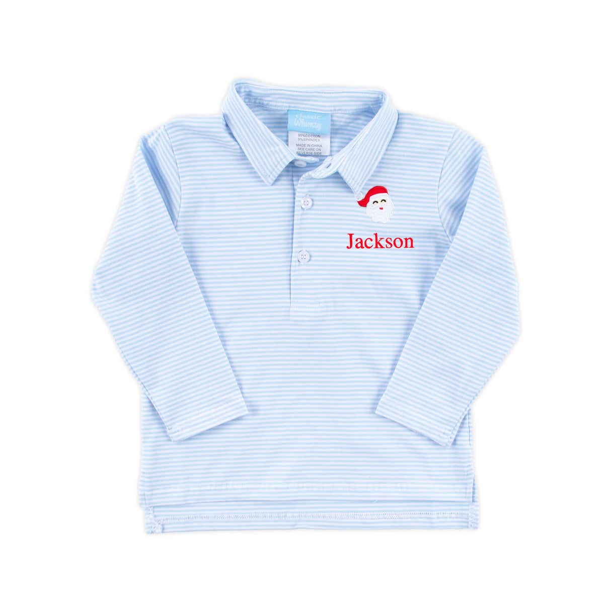 Happy Santa Light Blue Stripe Polo