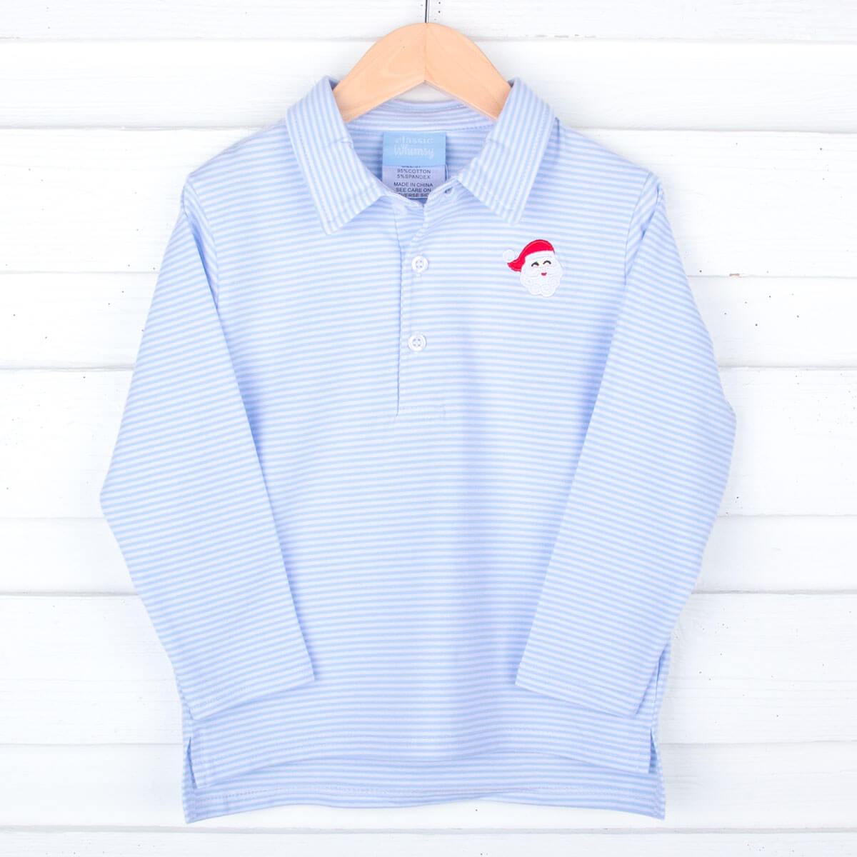 Happy Santa Light Blue Stripe Polo