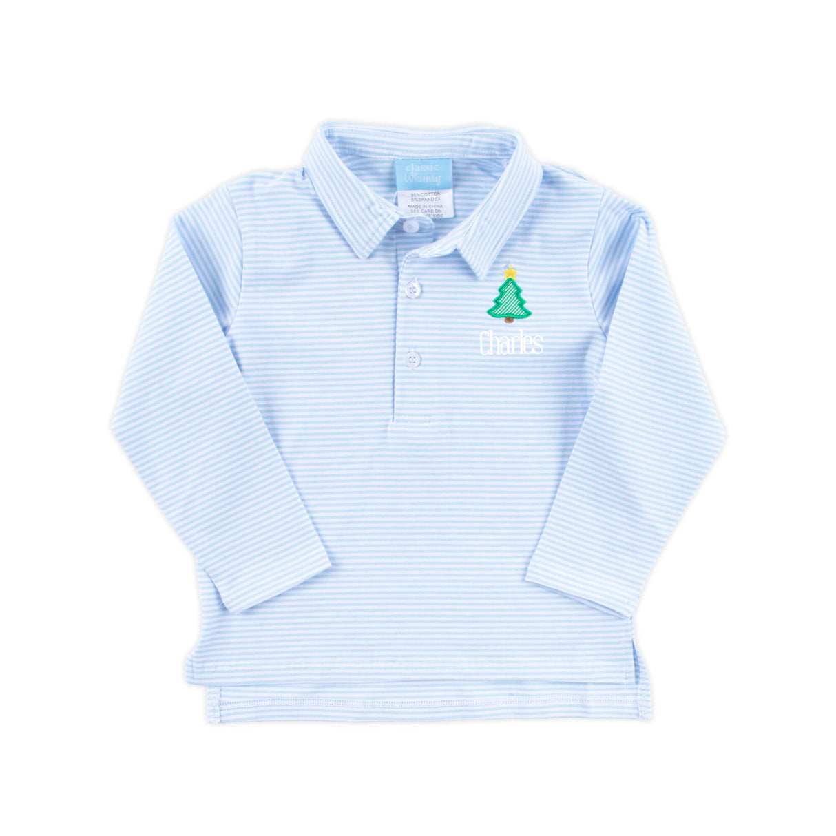 Christmas Tree Light Blue Stripe Polo