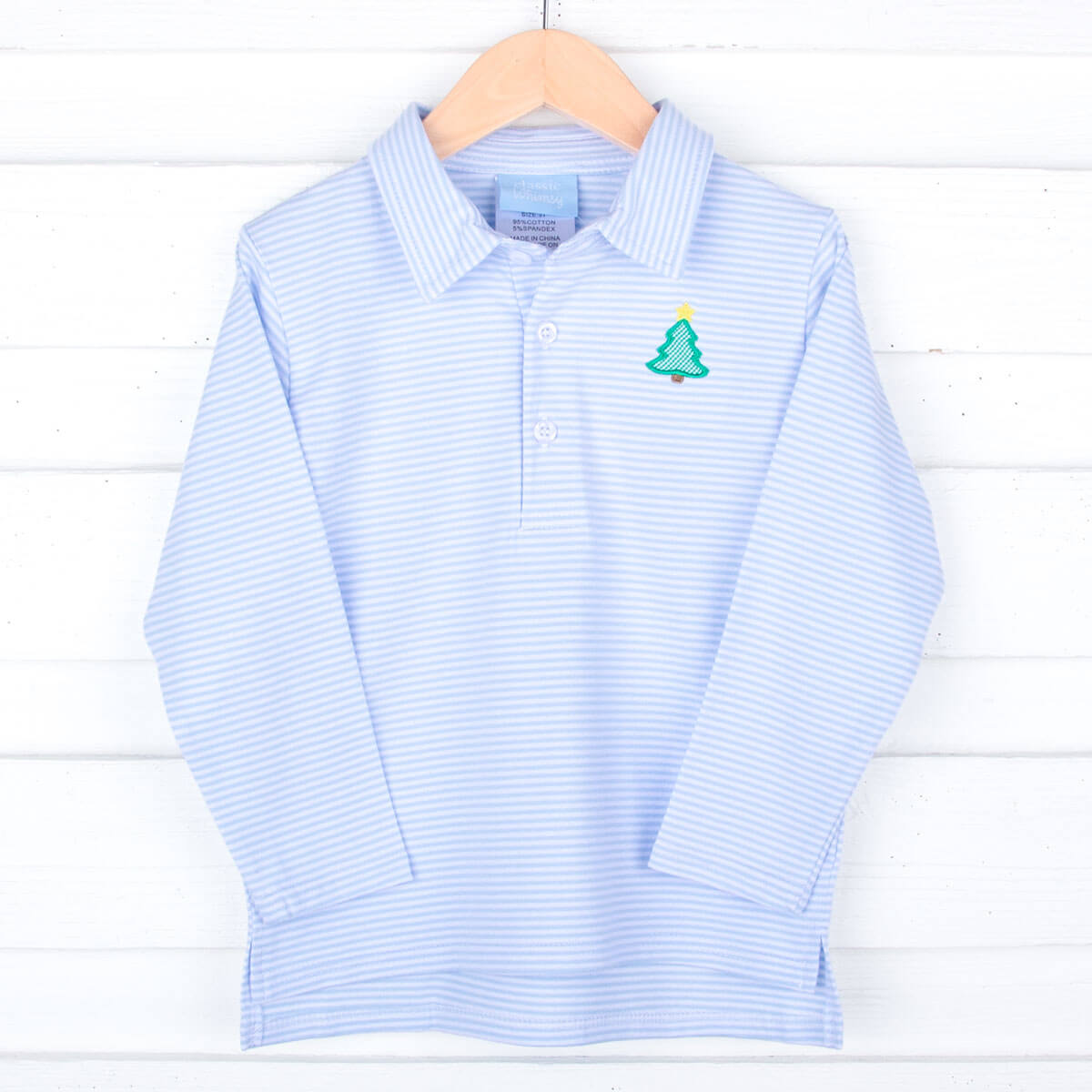 Christmas Tree Light Blue Stripe Polo