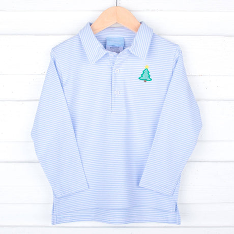 Christmas Tree Light Blue Stripe Polo