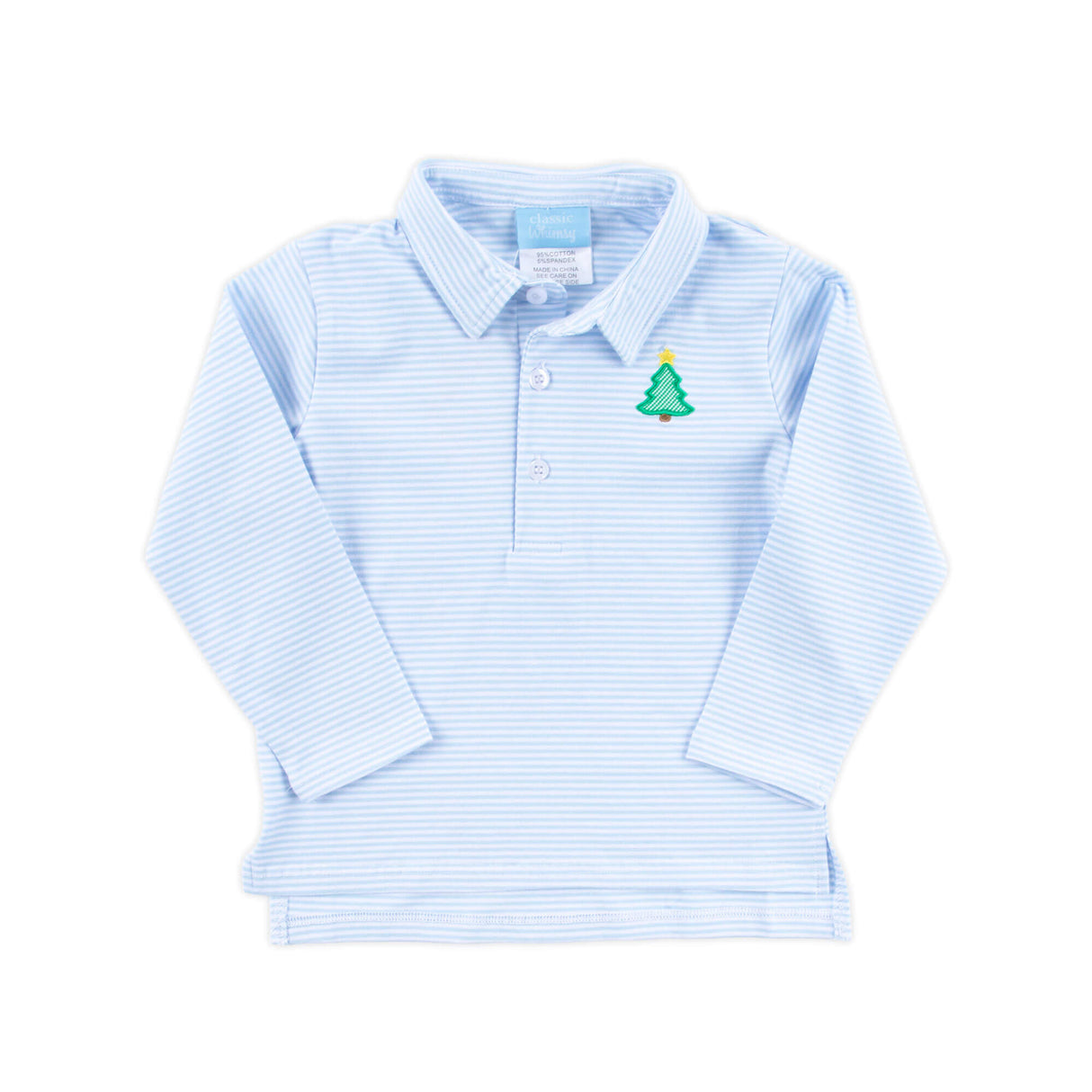 Christmas Tree Light Blue Stripe Polo