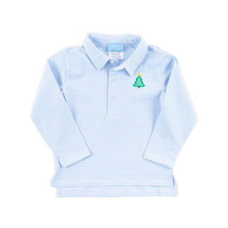 Christmas Tree Light Blue Stripe Polo