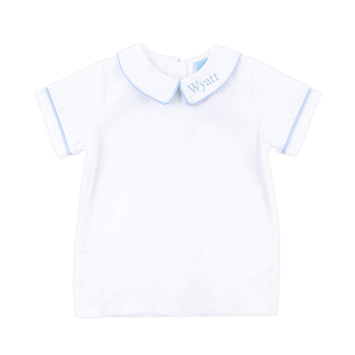 White Short Sleeve Undershirt With Light Blue Trim