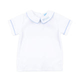 White Short Sleeve Undershirt With Light Blue Trim