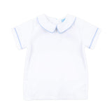 White Short Sleeve Undershirt With Light Blue Trim