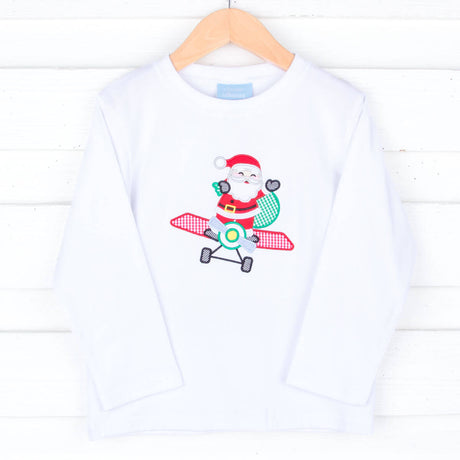 Santa's Airplane White Long Sleeve Shirt