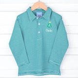 Christmas Tree Green Stripe Long Sleeve Polo