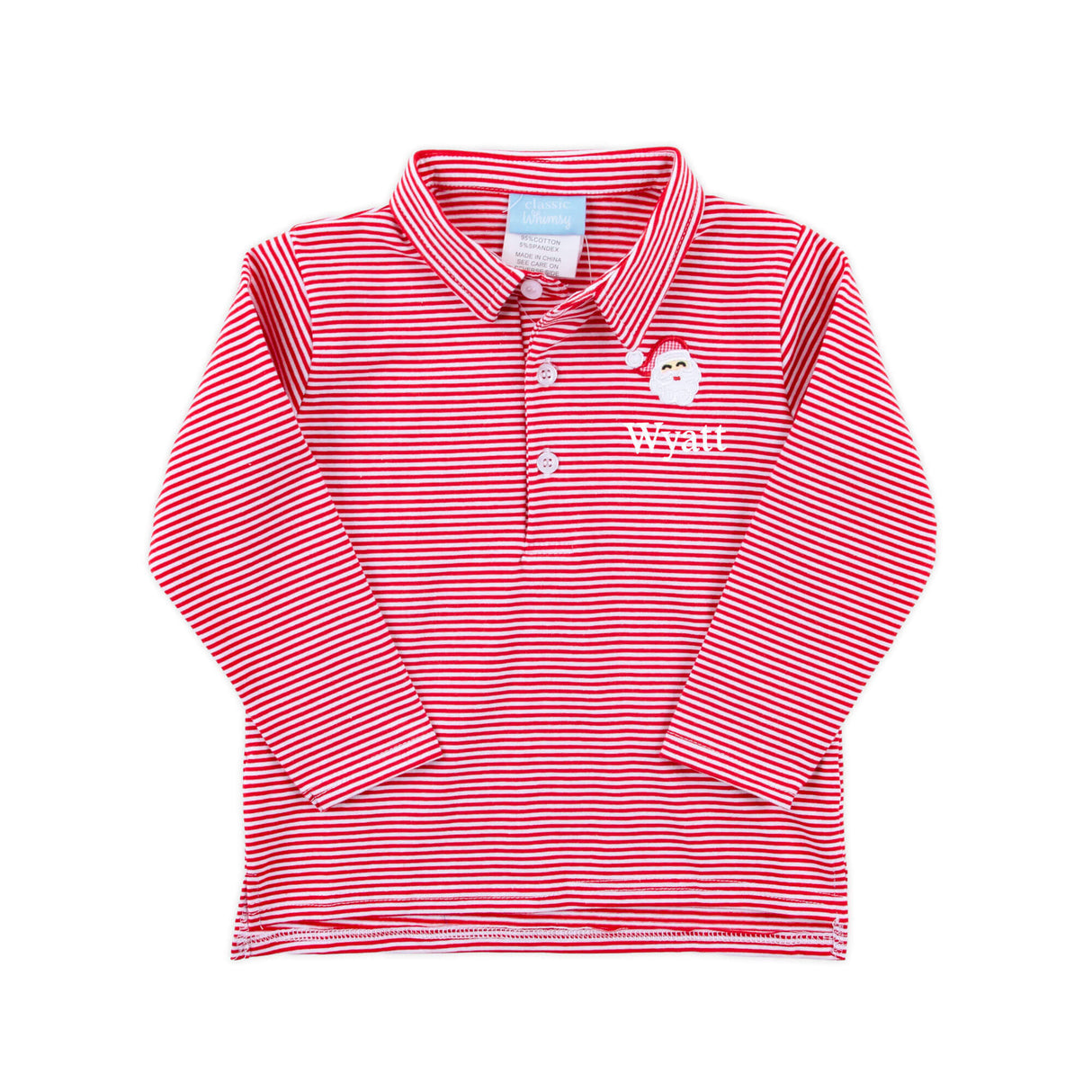 Happy Santa Red Stripe Long Sleeve Polo