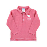 Happy Santa Red Stripe Long Sleeve Polo