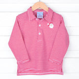 Happy Santa Red Stripe Long Sleeve Polo