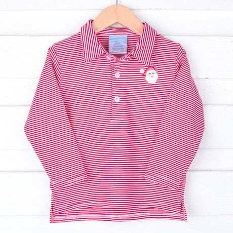 Happy Santa Red Stripe Long Sleeve Polo