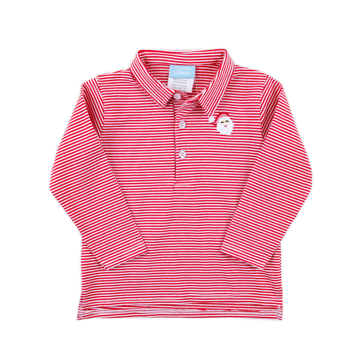 Happy Santa Red Stripe Long Sleeve Polo